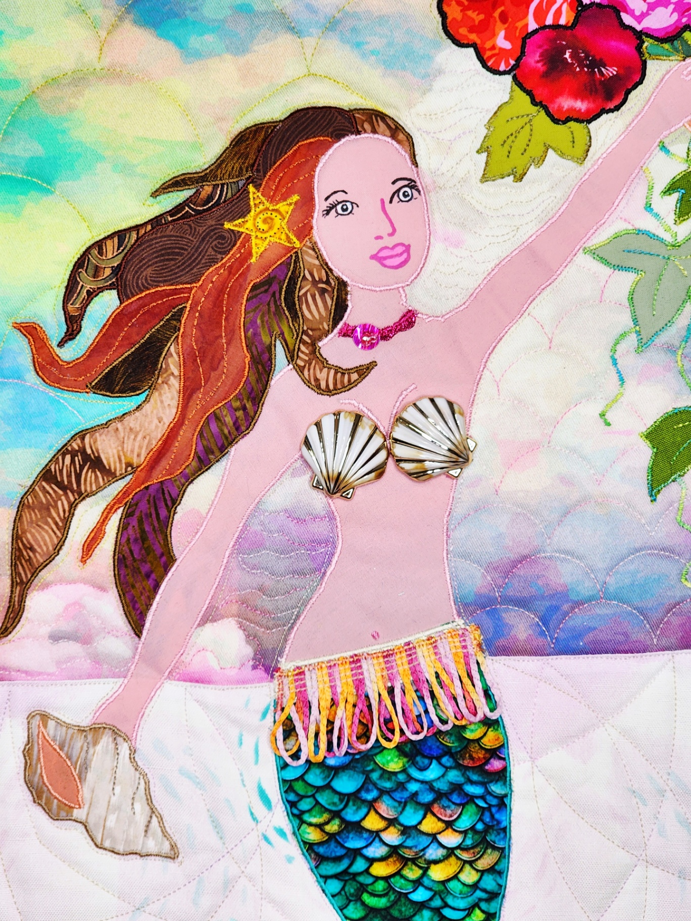 Mermaid Magic: Dimensional Appliqué Pillow detail 2