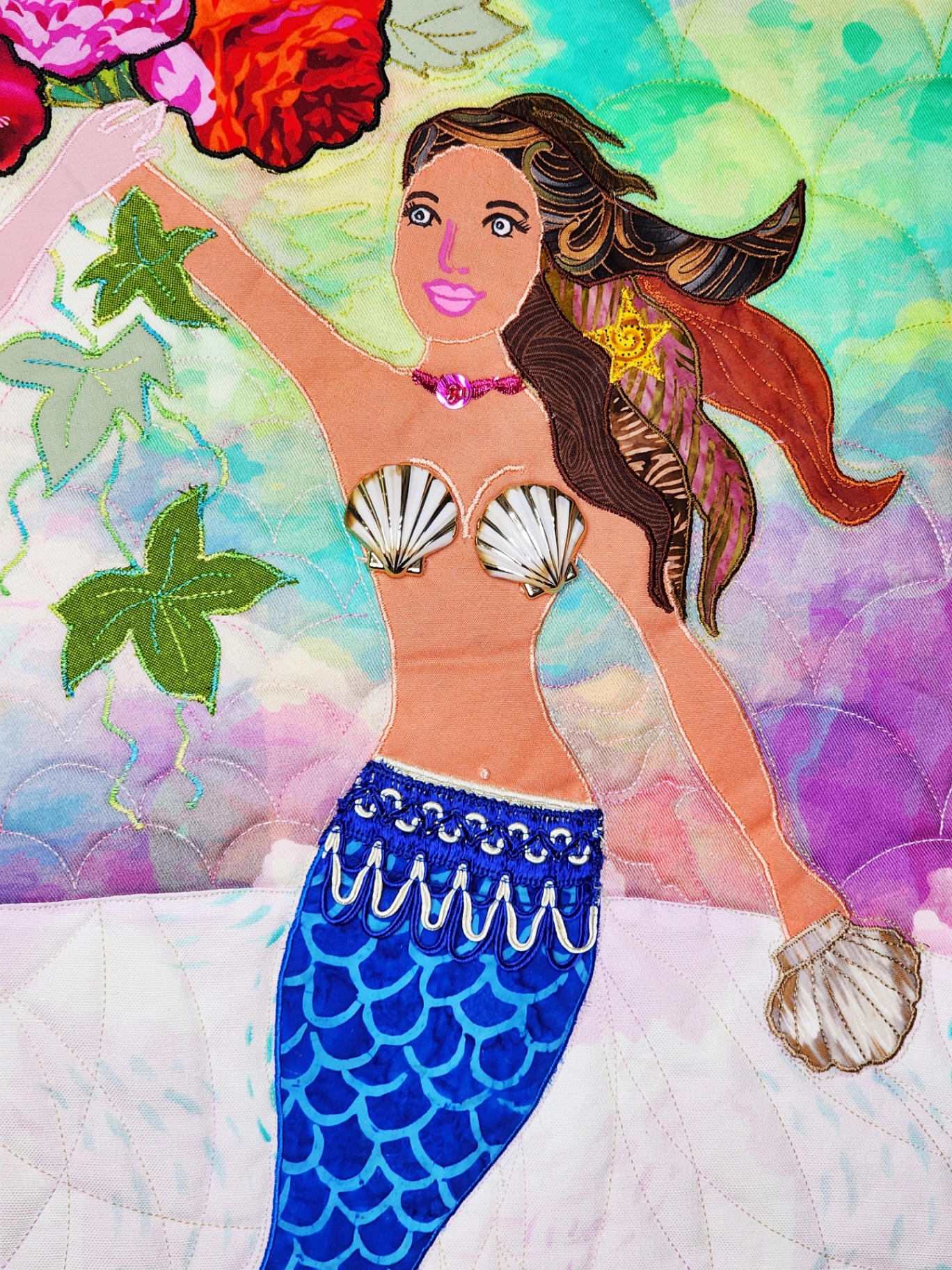 Mermaid Magic: Dimensional Appliqué Pillow detail 3